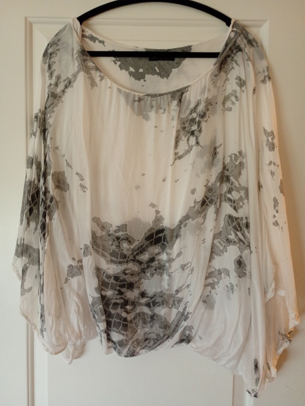 Bella Amore | Sheer Flowy White with Grey Watercolour Print Blouse | L